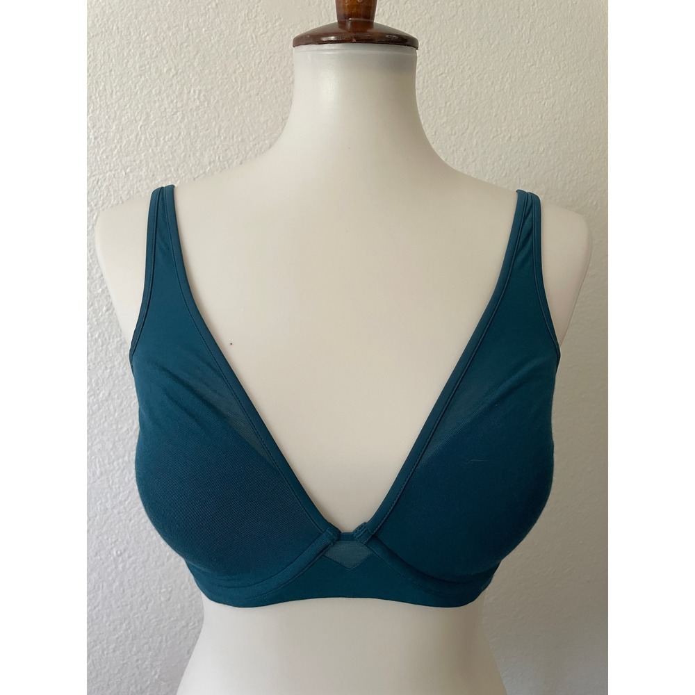 ThirdLove 24/7 Pima Cotton Plunge Bra Women 32D Teal Minimalist Lingerie